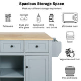 Kitchen handcart with rubber wood leaf countertop, storage cabinet, shelf, and 3 dining room drawers, gray blue - V.I.P Digital Presence
