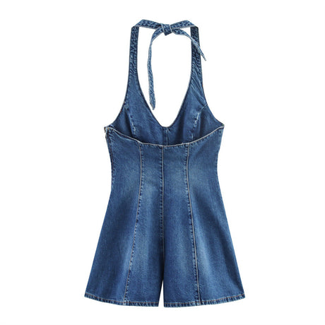 Fashionable and Sexy Halter Denim Jumpsuit for Women Style - V.I.P Digital Presence