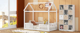 Twin Size Wood House Bed with Fence and Door, White - V.I.P Digital Presence