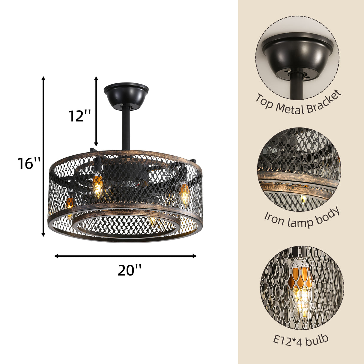 20 inch Caged Ceiling Fan with Lights - V.I.P Digital Presence