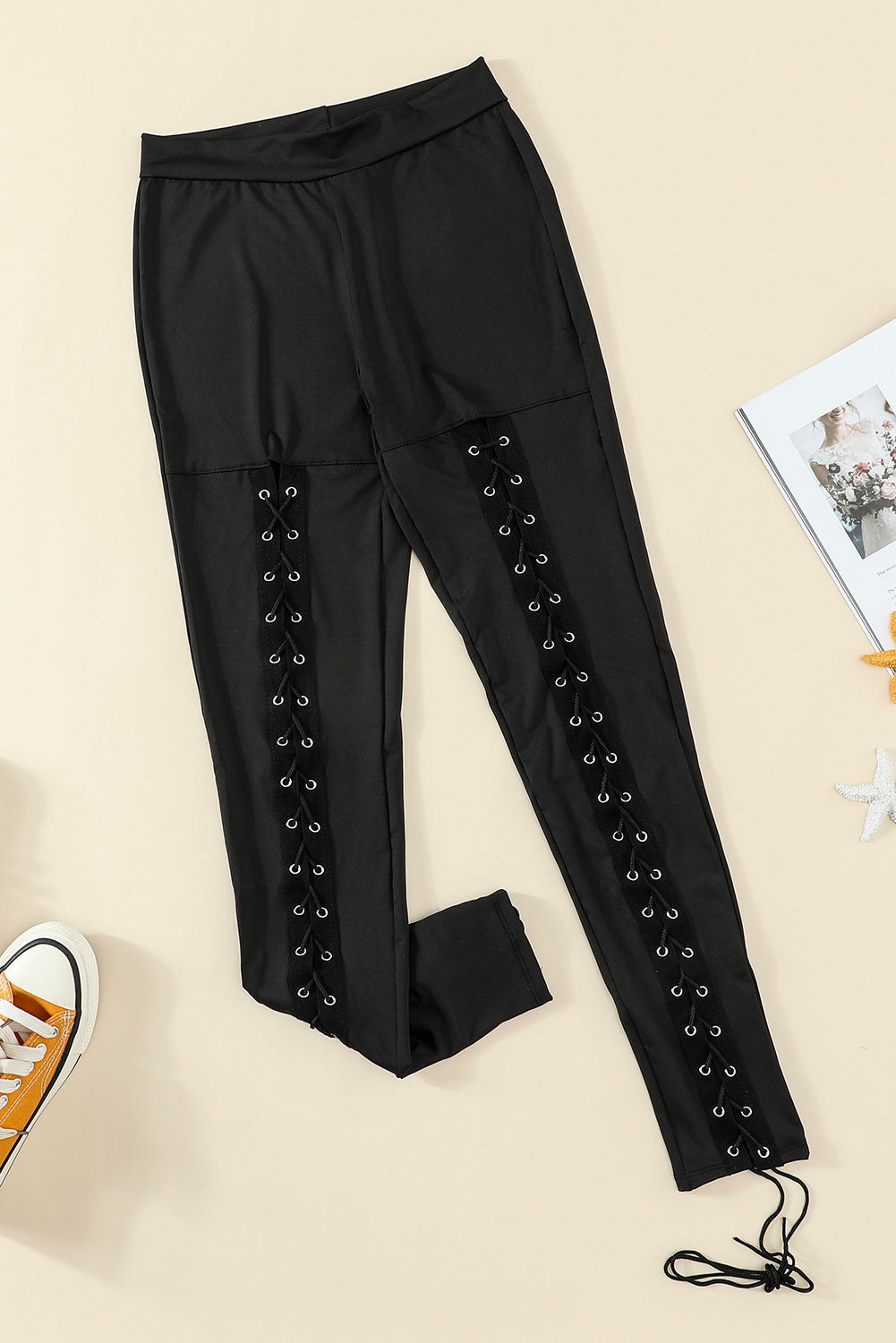 Black Grommet Lace Up Front Leggings - V.I.P Digital Presence
