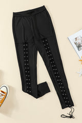 Black Grommet Lace Up Front Leggings - V.I.P Digital Presence