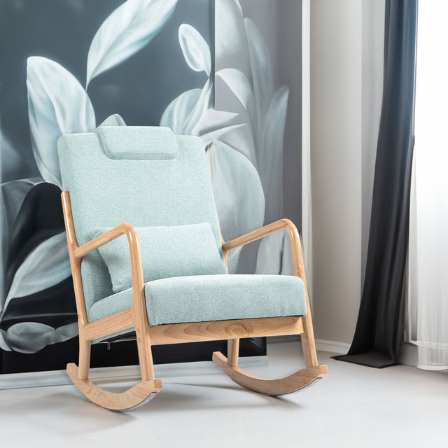 Rocking Chair Upholstered Fabric Rocking Armchair Indoor with High Backrest Glider Chairs and Lumbar Pillow for Living Room - V.I.P Digital Presence