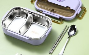 Microwaveable stainless steel compartmentalized insulated lunch box with cutlery - V.I.P Digital Presence