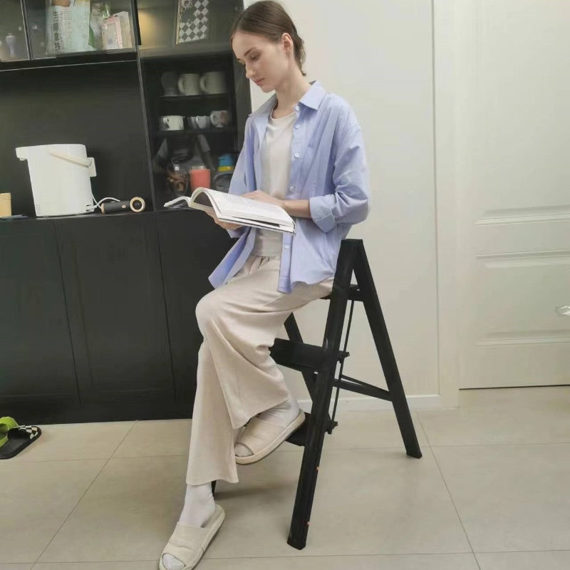 3 Step Ladder Aluminum Light Folding Step Bench Wide Non slip Pedal 300 lb Capacity Home Office Portable Ladder black - V.I.P Digital Presence