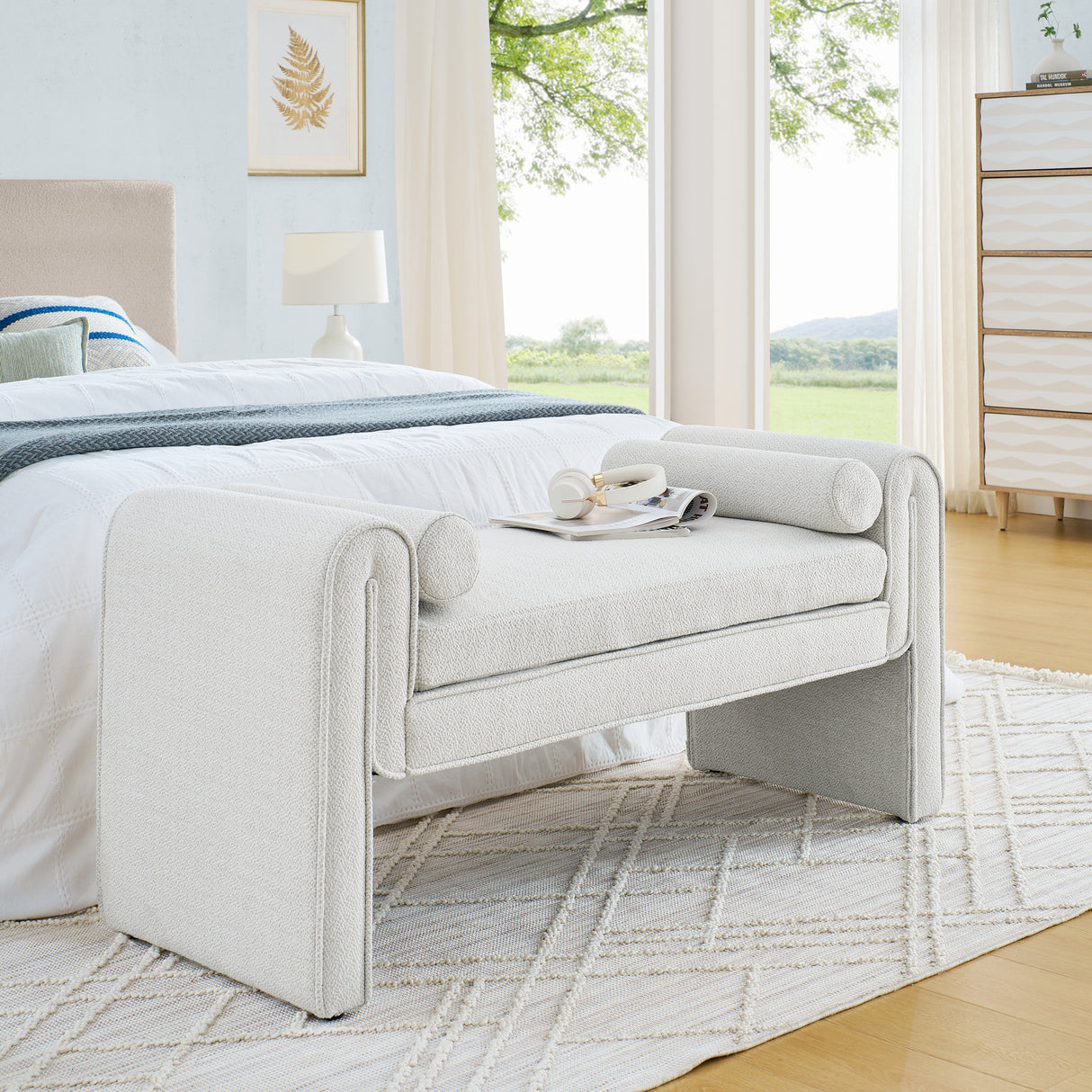 Bedroom storage stool, linen storage stool, large storage space, 50.39 inches white - V.I.P Digital Presence