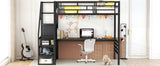 Full Size Metal Loft Bed with Desk, Storage Staircase and Small Wardrobe, Storage stairs can be installed left and right,Black - V.I.P Digital Presence