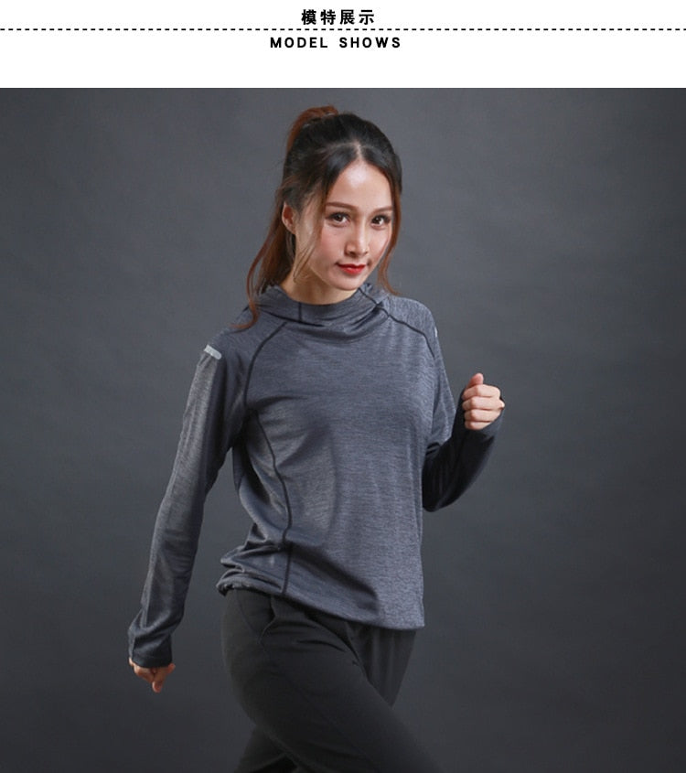 Autumn Thin Women Running T Shirts Gym Fitness Long Sleeves Sweatshirts Quick Dry Training Breathable Hood Sports Yoga Clothing - V.I.P Digital Presence