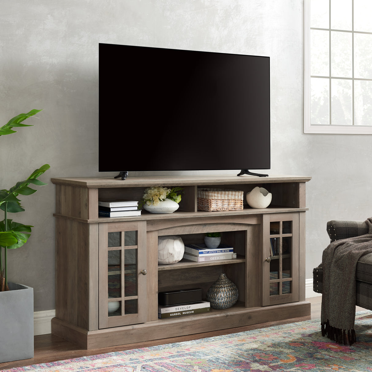 Classic TV Media Stand Modern Entertainment Console for TV Up to 65" with Open and Closed Storage Space Gray Wash - V.I.P Digital Presence