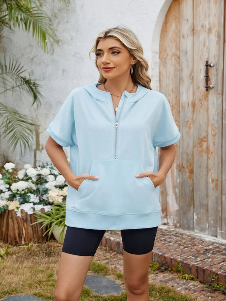 Half Zip Short Sleeve Hooded Top - V.I.P Digital Presence