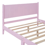 Full Size Wood Platform Bed Frame, Retro Style Bed with Rectangular Headboard,No Need Box Spring,Pink - V.I.P Digital Presence