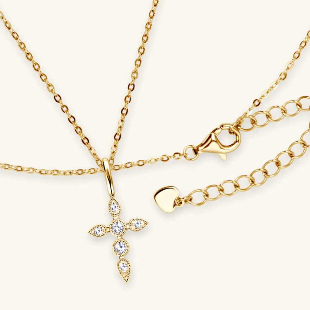 925 Sterling Silver Moissanite Cross Pendant Necklace - V.I.P Digital Presence