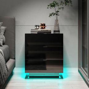 Nightstand with 3 Storage Drawers,Led Lights, End Table for Bedroom Furniture - V.I.P Digital Presence