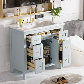 36 inch bathroom vanity with resin sink combination set with 6 drawers and 2 cabinets, storage cabinet vanity set, light blue - V.I.P Digital Presence