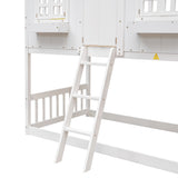 Twin over Twin House Bunk Bed with Roof , Window, Window Box, Door , with Safety Guardrails and Ladder,White - V.I.P Digital Presence