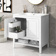 30" Bathroom Vanity with Sink  Multi-functional Bathroom Cabinet with Doors and Drawers Solid Frame and MDF Board, White - V.I.P Digital Presence