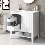 30" Bathroom Vanity with Sink  Multi-functional Bathroom Cabinet with Doors and Drawers Solid Frame and MDF Board, White - V.I.P Digital Presence