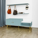 Modern Shoe Storage Bench with Hidden Storage and Upholstered Cushions for Bedside, Living Room and Entryway (Tiffany Blue) - V.I.P Digital Presence