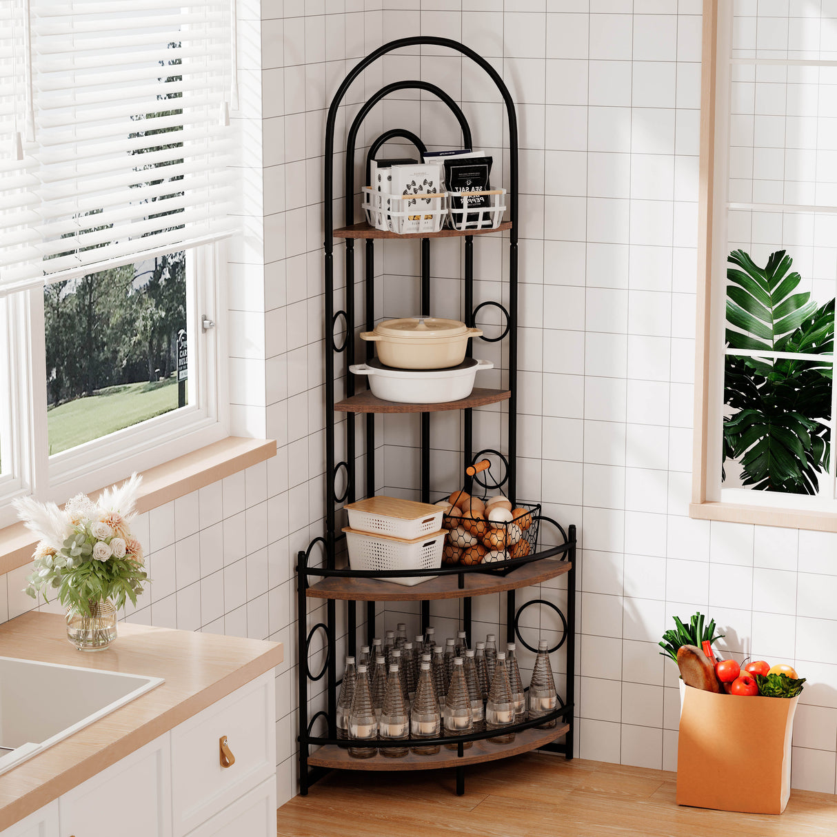 4-Tier Corner Bookshelf, Modern Style, Plant Stand with Metal Frame - V.I.P Digital Presence