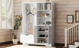 Multi-functional Hall Tree with Storage Shelves Drawers Cabinet Elegant Hallway Shoe Cabinet with Bench Modern Coat Rack White - V.I.P Digital Presence