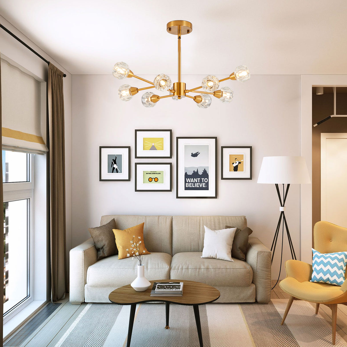 Modern Crystal Chandeliers, 9 Lights Golden Chandelier for Living Room Bedroom (Bulbs Not Included) - V.I.P Digital Presence