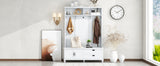 ON-TREND Modern Style Hall Tree with Storage Cabinet and 2 Large Drawers, Widen Mudroom Bench with 5 Coat Hooks, White - V.I.P Digital Presence