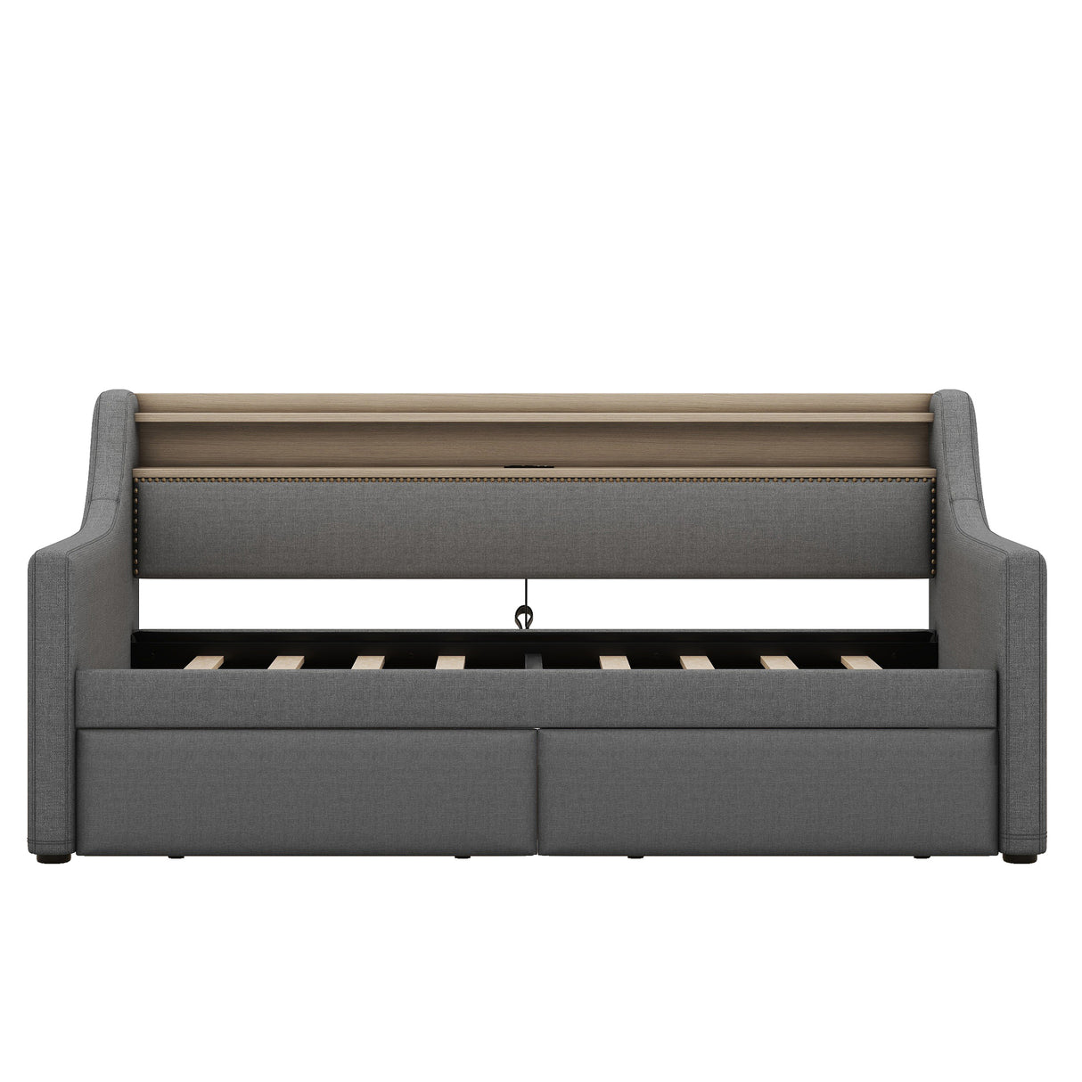 Twin Size Daybed with Storage Drawers, Upholstered Daybed with Charging Station and LED Lights, Gray - V.I.P Digital Presence