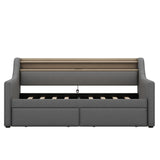 Twin Size Daybed with Storage Drawers, Upholstered Daybed with Charging Station and LED Lights, Gray - V.I.P Digital Presence