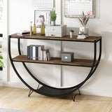 TREXM Rustic Industrial Design Demilune Shape Textured Metal Distressed Wood Console Table (Distressed Brown) - V.I.P Digital Presence
