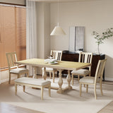 Traditional 6-Piece 78inch Trestle Extendable Dining Table Set with One 18inch Removable Leaf Padded Dining Chairs Bench,Natural - V.I.P Digital Presence