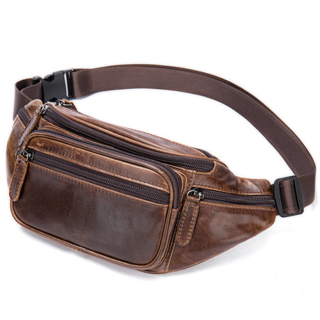 Men's sheepskin waist bag outdoor black mobile phone sheepskin bag leisure sports crossbody chest bag - V.I.P Digital Presence