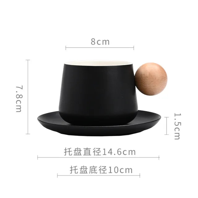 Ceramic Coffee Cup and Saucer Set Espresso Cups Light Luxury Wooden Handle Afternoon Tea Mug Female Original Mugs Couple Gifts - V.I.P Digital Presence