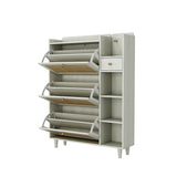 Natural Bohemian style shoe cabinet with 3 rattan flip drawers, 3 square shelves, and 1 storage drawer, white - V.I.P Digital Presence