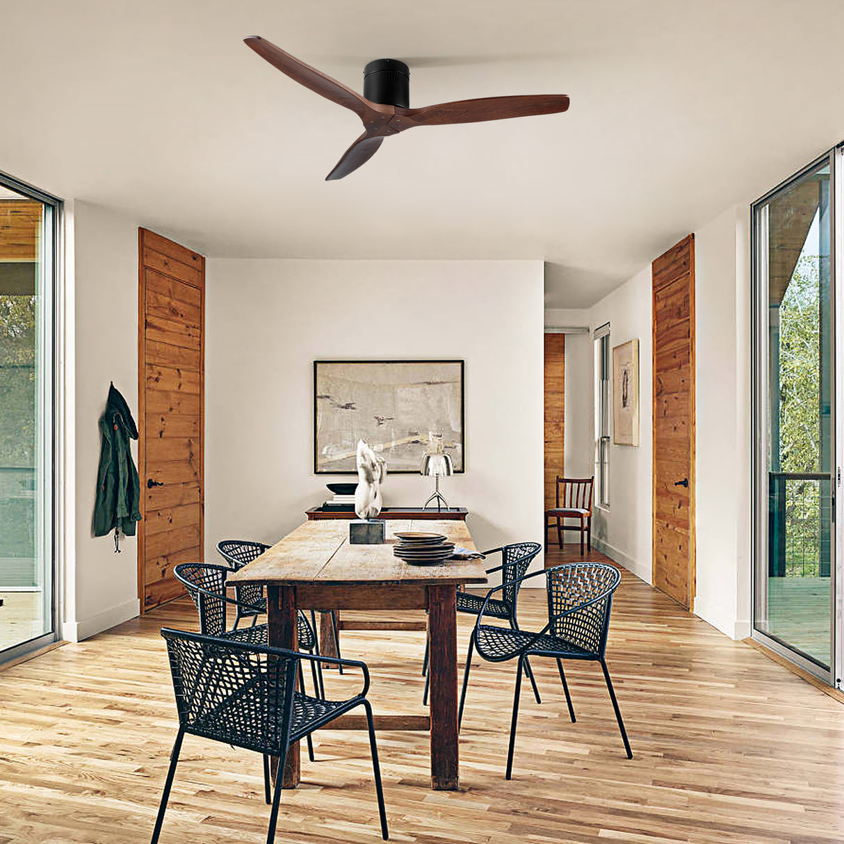 52" YUHAO Farmhouse Rustic Ceiling Fan without Light - Matte Black with Solid Wood Blade - V.I.P Digital Presence