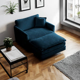 Ottoman modern style chair, living room club chair Chenille cushioned armchair, bedroom reading chair, blue - V.I.P Digital Presence