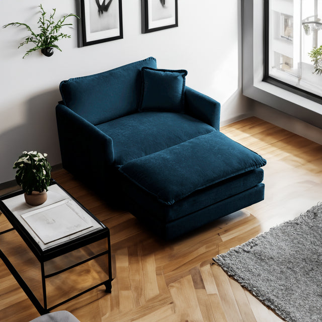 Ottoman modern style chair, living room club chair Chenille cushioned armchair, bedroom reading chair, blue - V.I.P Digital Presence
