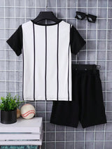 Children's Round Neck Contrast Striped T-Shirt and Shorts Set - V.I.P Digital Presence