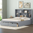 Queen Size Platform Bed with Storage Headboard and 2 Drawers, Gray - V.I.P Digital Presence