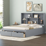 Queen Size Platform Bed with Storage Headboard and 2 Drawers, Gray - V.I.P Digital Presence