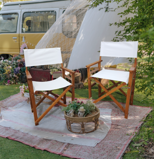 Folding Chair Wooden Director Chair Canvas Folding Chair Folding Chair 2pcs/set populus + Canvas (Color : White) - V.I.P Digital Presence