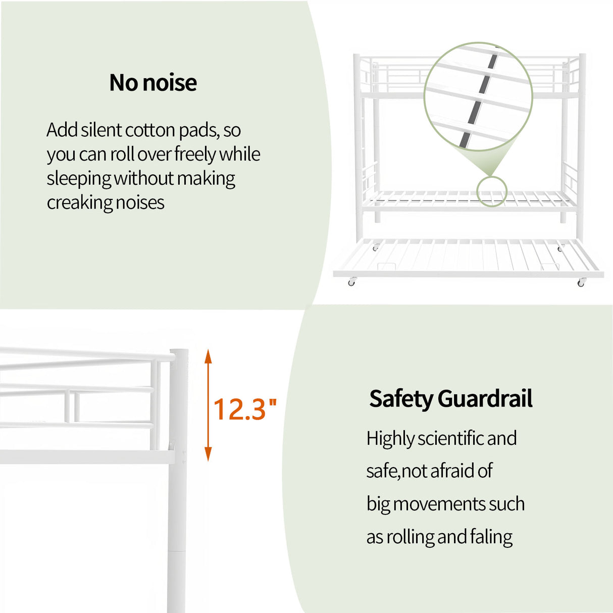 Heavy-duty Sturdy Meta Twin over Twin with Trundle Bunk Bed/l/ Noise Reduced/ Safety Guardrail/No Box Spring Needed,White - V.I.P Digital Presence