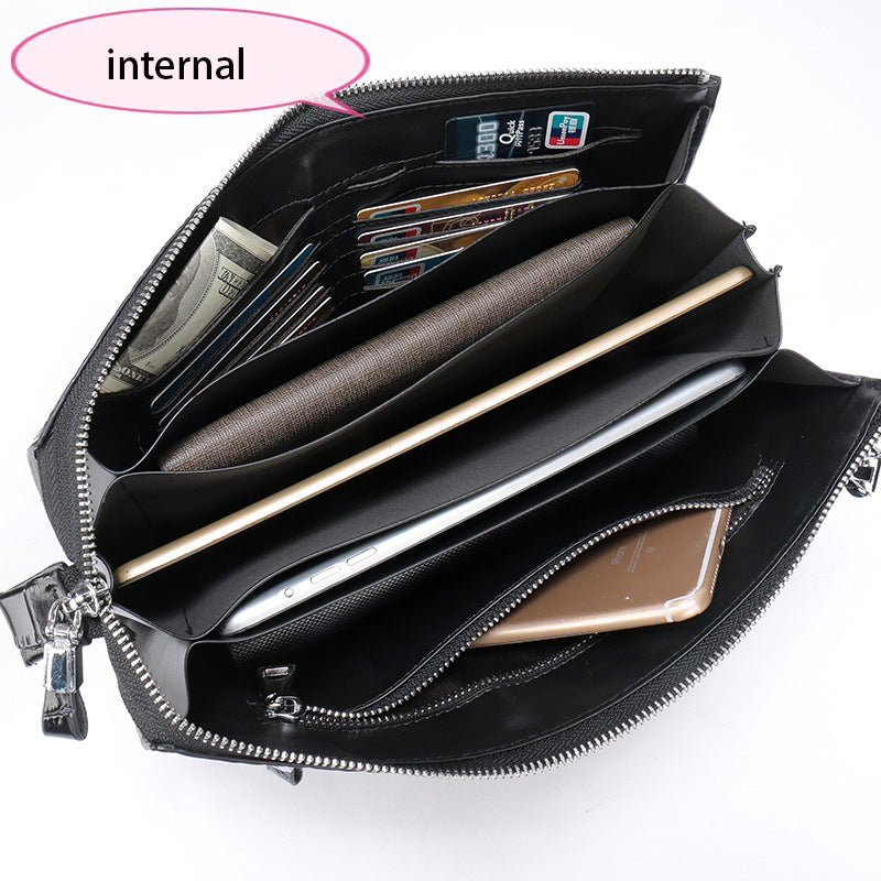 A4 Men's Genuine Leather Underarm Bag Zipper Cowhide Crocodile Pattern Men's Mobile Phone Bag - V.I.P Digital Presence