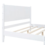 Queen Size Wood Platform Bed Frame, Retro Style Bed with Rectangular Headboard,No Need Box Spring,White - V.I.P Digital Presence