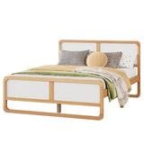 Modern Style Queen Size Solid Wood Platform Bed for Kids, Teens, Adults, No Need Box Spring, Walnut and White - V.I.P Digital Presence