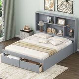 Queen Size Platform Bed with Storage Headboard and 2 Drawers, Gray - V.I.P Digital Presence