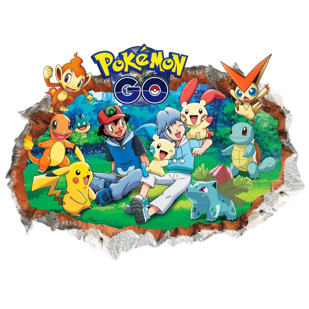 New 3D Pikachu Wall Sticker Pok é mon Wallpaper Self adhesive Cartoon Graffiti Anime Poster Children's Room PVC - V.I.P Digital Presence