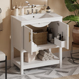 30-Inch White Bathroom Vanity with Ceramic Sink and Versatile Storage - Ideal for Small Bathrooms - V.I.P Digital Presence