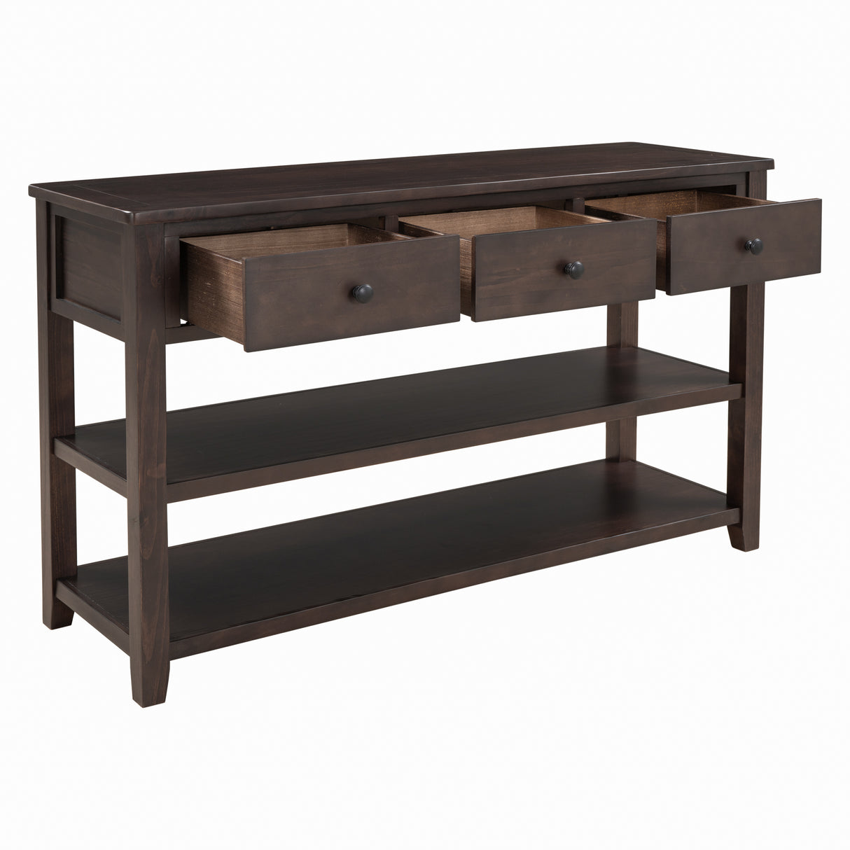 Retro Design Console Table with Two Open Shelves, Pine Solid Wood Frame and Legs for Living Room (Espresso) - V.I.P Digital Presence