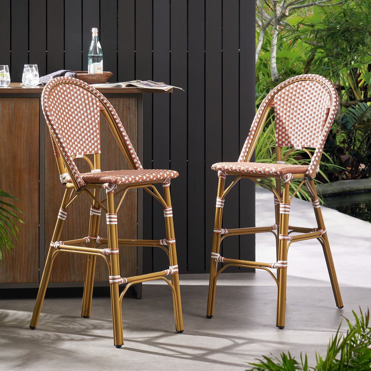 Wicker Bar Stool with Aluminum Frame (Set of 2) - V.I.P Digital Presence