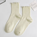 1 pair of ruffled JK socks for women mid-tube spring, autumn and summer solid color Japanese lace pile socks - V.I.P Digital Presence